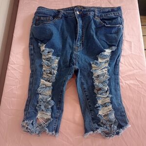 American Bazi Denim Bermuda Shorts Sz. 1X Medium Wash Blue Distressed